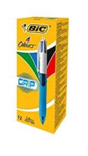 BIC 4 COLOUR GRIP BOX PENNA A SFERA 4 COLORI DI INCHIOSTRO PUNTA MEDIA CONF 12 Pz.